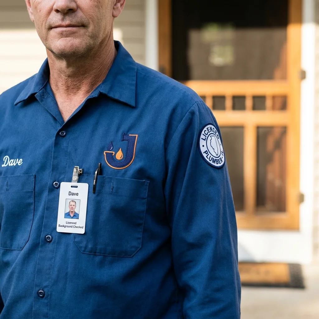 Licensed plumber showing ID badge in Orosi, CA