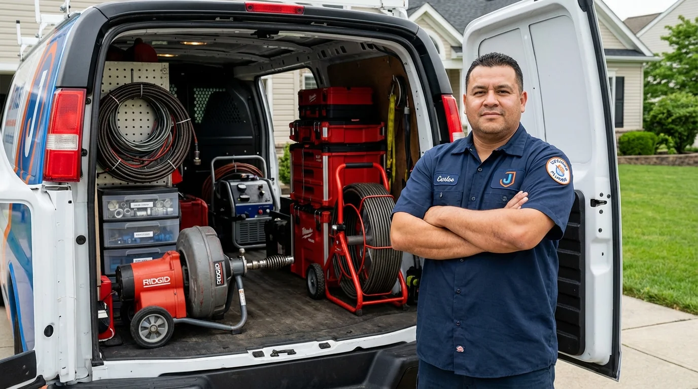 Professional drain cleaning equipment and Johns Plumbing LLC plumber in Orosi