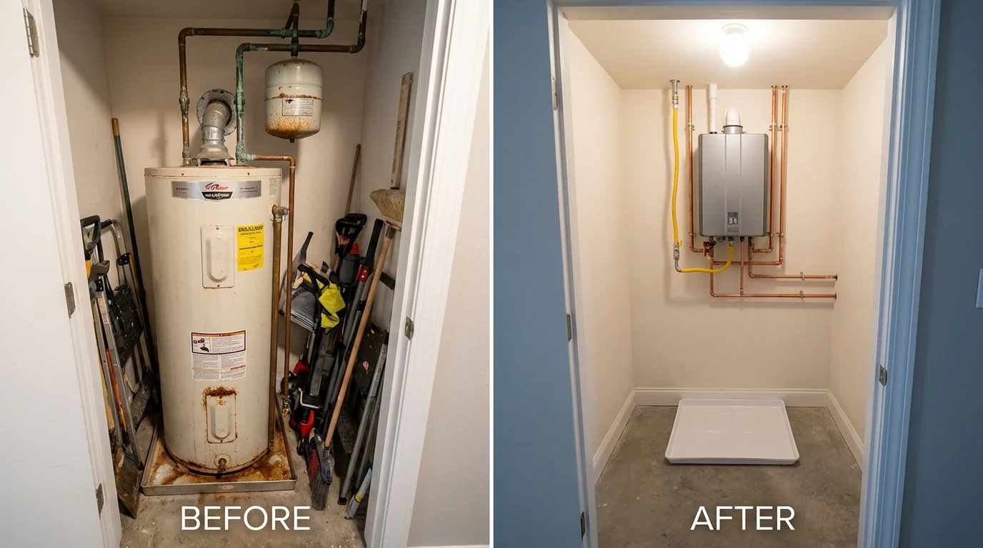 Tank water heater versus wall-mounted tankless unit comparison for Orosi, CA homeowners