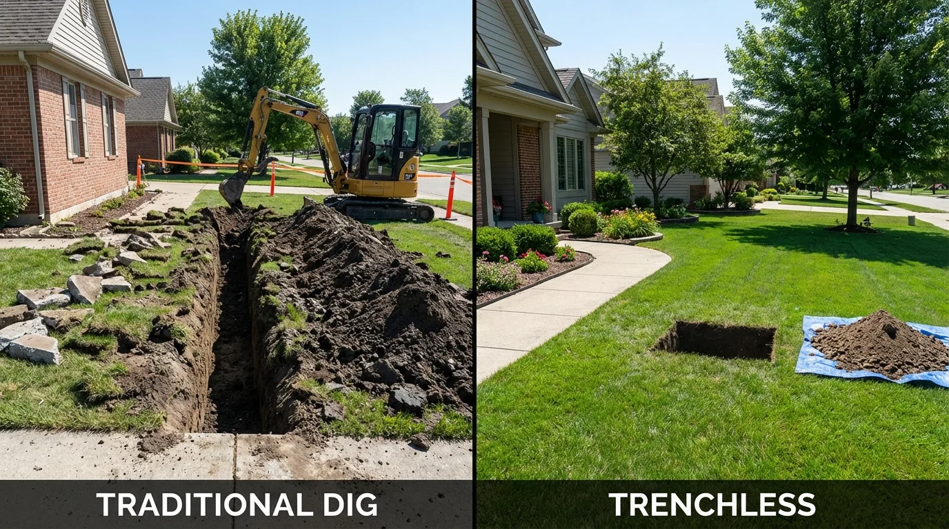 Trenchless sewer repair with minimal yard damage versus traditional excavation in Orosi, CA